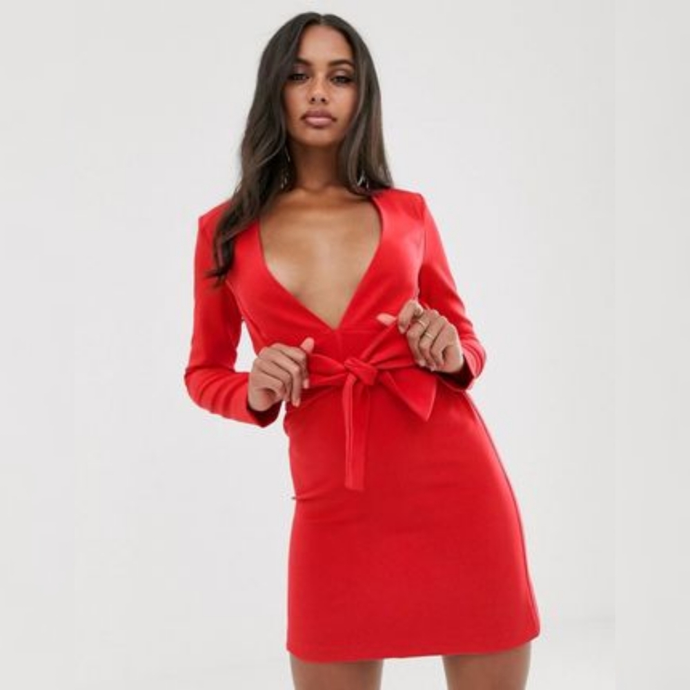 Chic Long Sleeve Red Dress